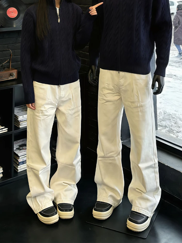 

Cleanfit White Bell Bot Men's Jeans Spring American Sle High Waist Straight Leg Long Pants Worn Resistant Casual Wear
