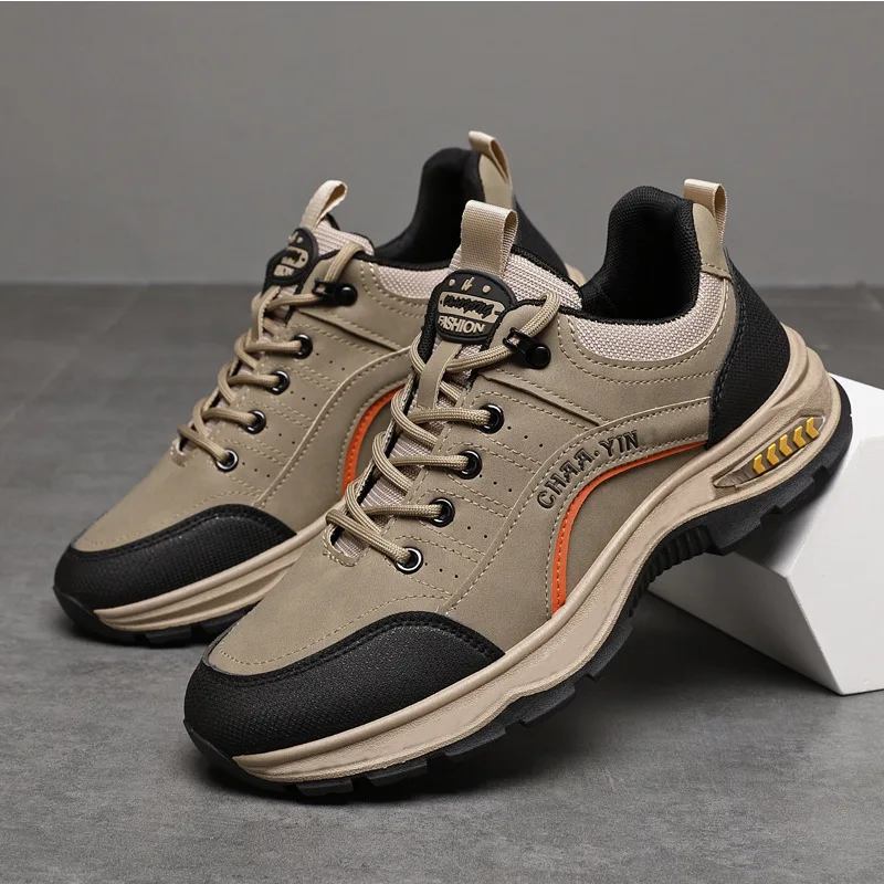 Men's Casual Hiking Shoes Spring Autumn Leather Soft Sole Versatile Thick Sole Running Shoes Comfortable Surface for Men