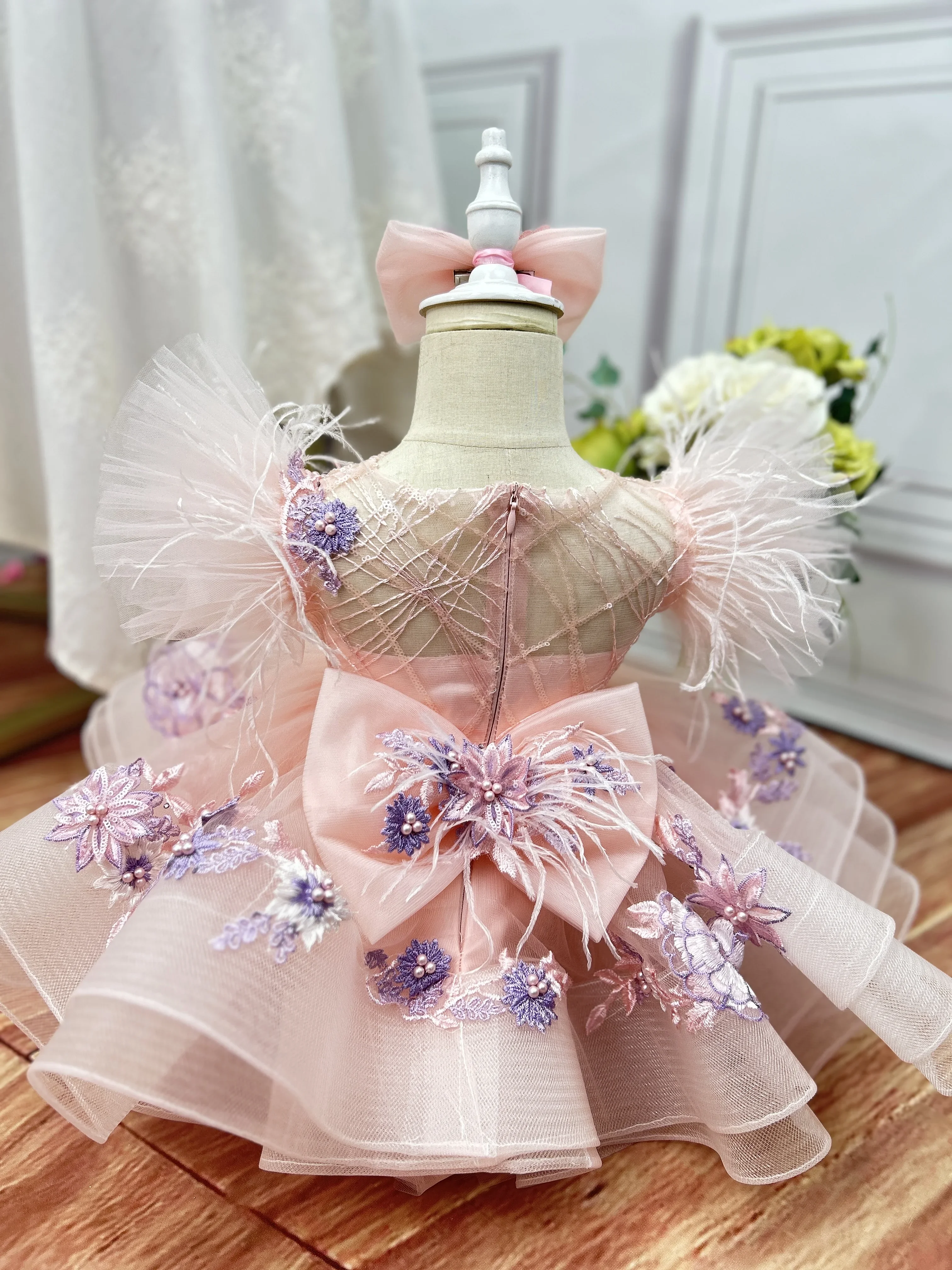 custom-flower-girl-dress-wedding-gown-birthday-party-pageant-dress-puff-sleeve-3d-floral-embroidered-layered-tulle-princess-dre
