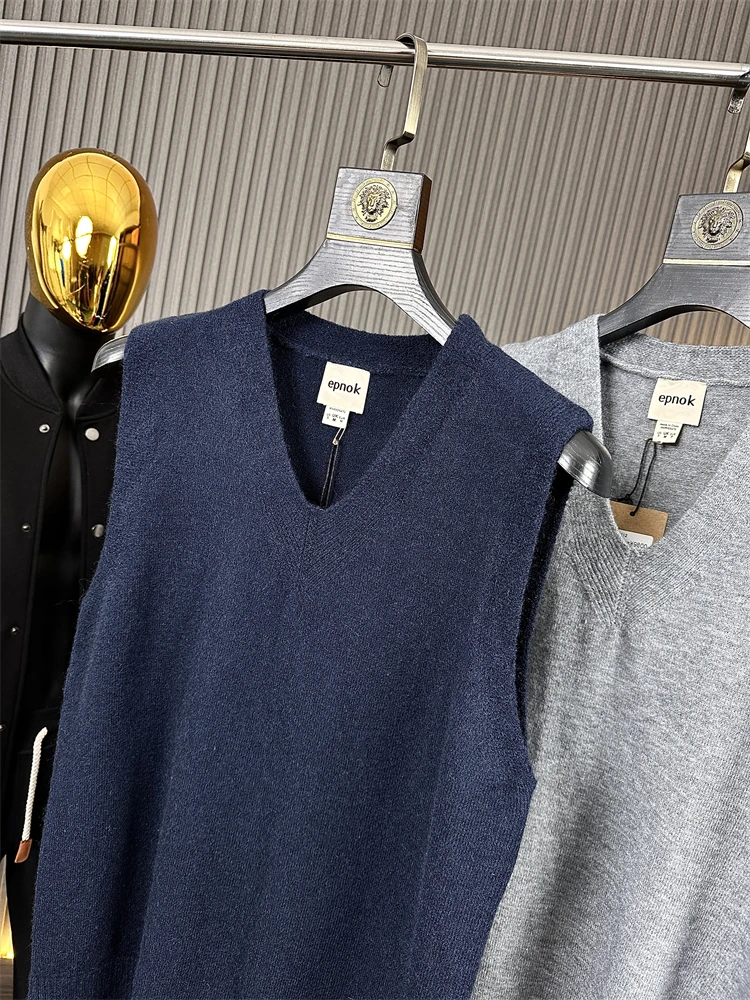 

Warmth Lightweight Men's Color Svel Knitted Vest Autumn Faion Ci Sle Loose Fit Woolen Sweater Overgarment