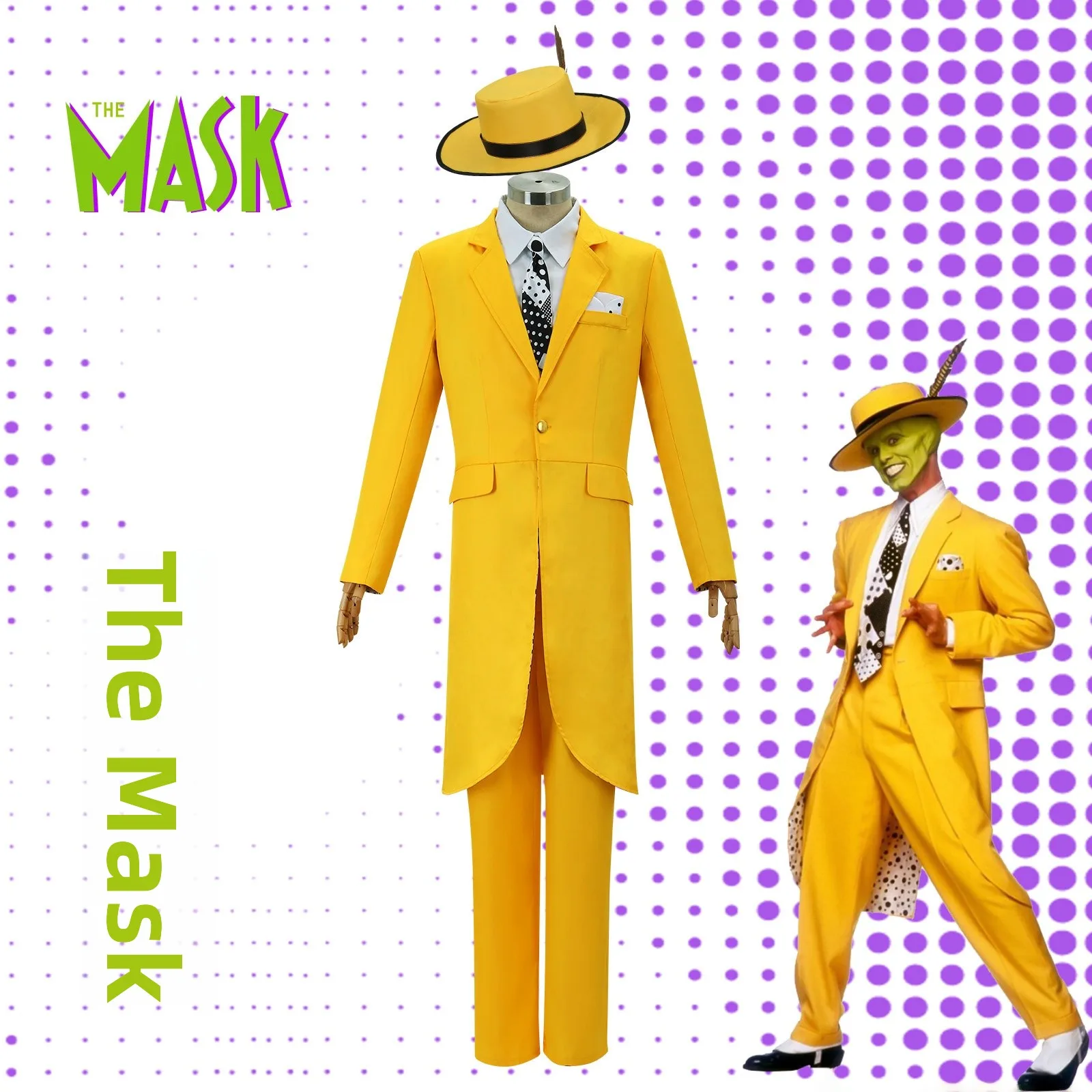 

Jim Carrey the Mask Cosplay Costume Halloween Performance Costume Anime Transforming Monster Carrey Suit Ladies' Ethnic Wear