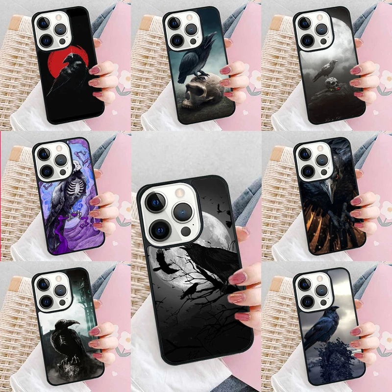 Raven Dark Crow Skull Phone Case Cover for iPhone 16 Promax 15 Pro 13 14 Plus 11 12 Mini XR XS MAX Coque