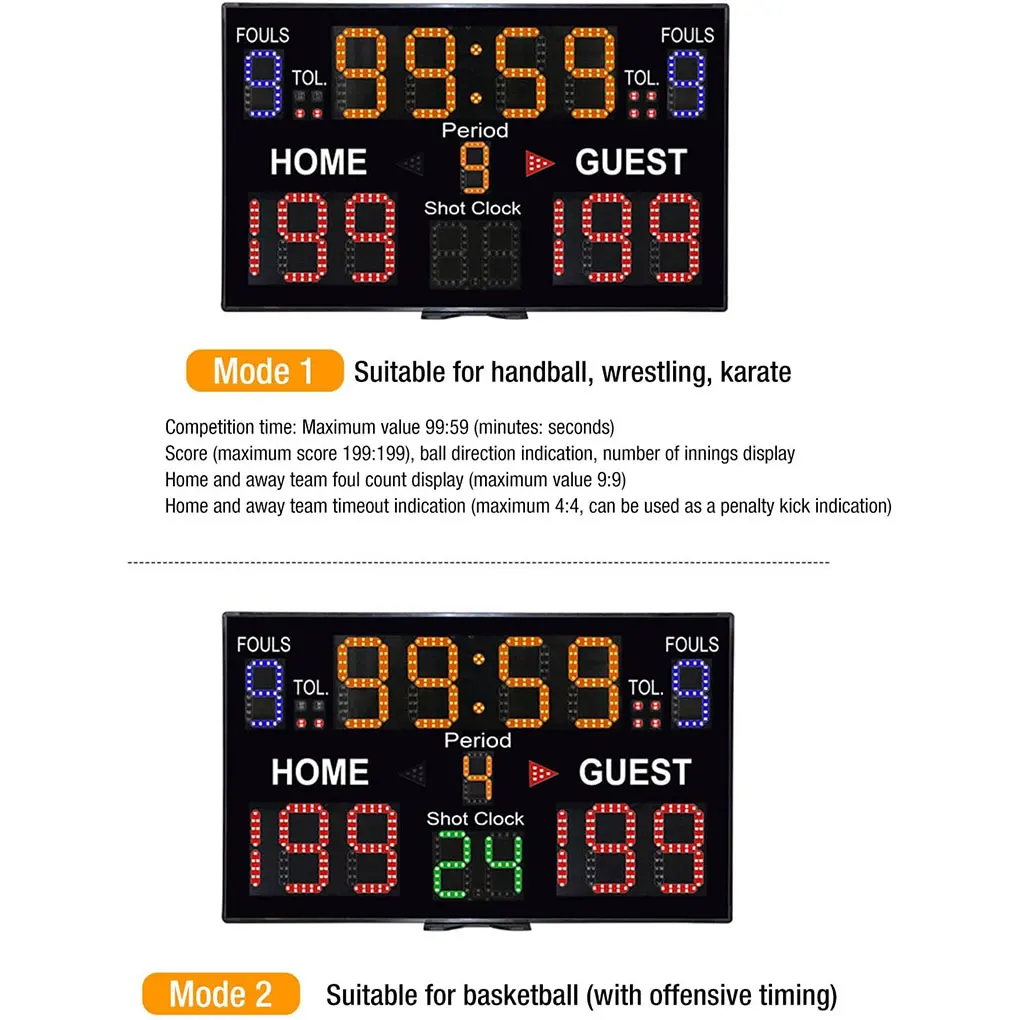 LED 디지털 휴대용 전자 스코어보드, 실내 야외 농구 배구 스포츠 스코어보드, 15 자리