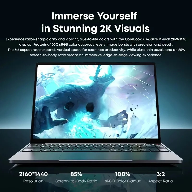 CHUWI CoreBook X 게이밍 노트북 AMD R5-7430U 16GB DDR4 RAM 512GB SSD 14.1인치 FHD IPS 화면 경량 노트북 Windows 11