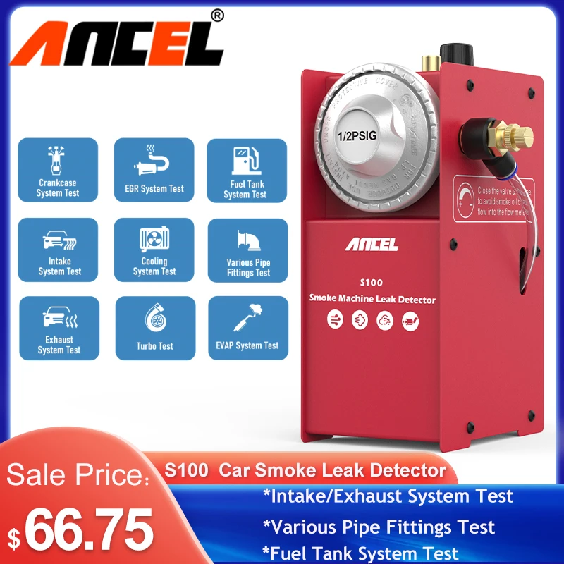 Ancel S100 Car Smoke Leak Detector EVAP Vacuum Leakage Diagnostic Tool DC12V Fuel Pipe Leak Locator Auto Leak Smoke Detector