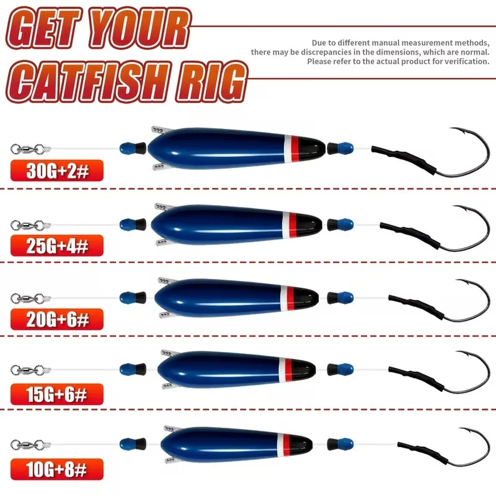 Single Hook Float Rig Built for Catfisher Use with Weight Variants 30g 25g 20g 15g 10g for River and Lake Fishing