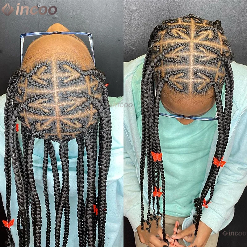 

36" Synthetic Heart Shaped Braided Wigs Knotless Box Braided Wigs For Black Women Full Lace Front Wigs HD Lace Wigs Women Wigs