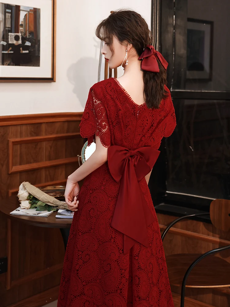 

Ele Red Wedding Dr Vintage Sle for Engagement And House Return Polyester Fiber mid Waist Zipper A-Line Skirt