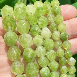 Natural Faceted Green Peridot Jades Stone Beads Round Loose Spacer Beads for Jewelry Making Needlework Diy Bracelet 15''Inches