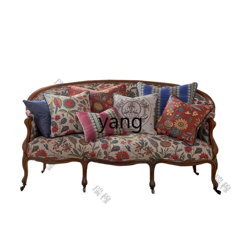 LH  French printed sofa villa living room small floral double sofa