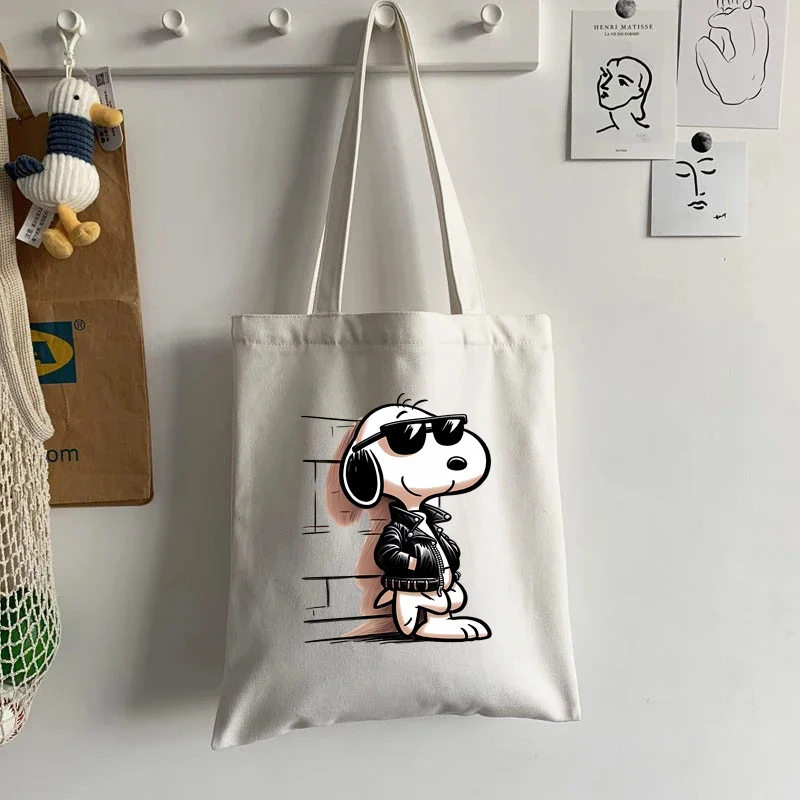 Sac à provisions en toile Snoopies de dessin animé pour femmes, grande capacité, fourre-tout décontracté pour dames, sacs à main initiés, 2024