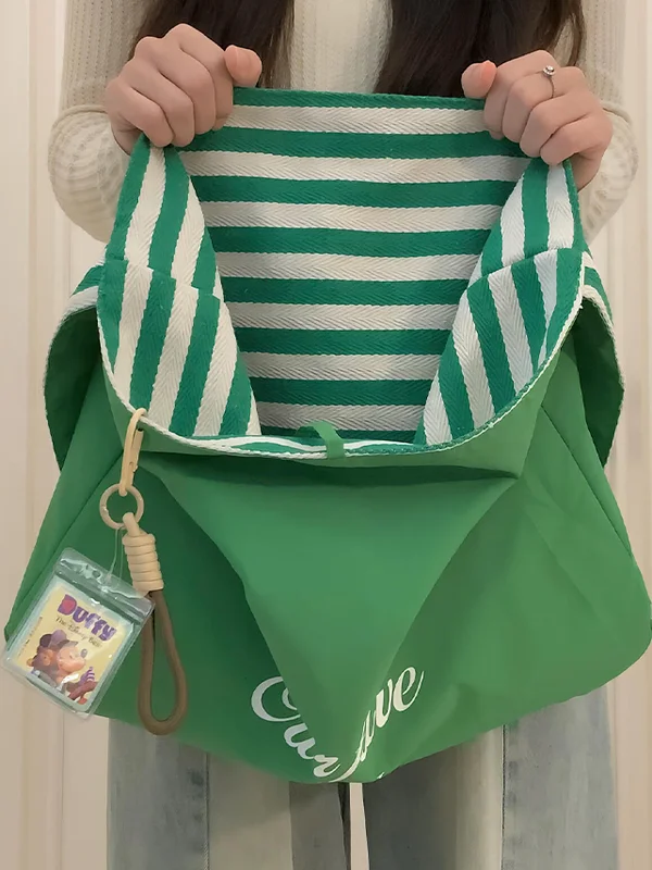 

Double-Sided Casual Canvas Bag Korean Sle Lazy Striped Large Capaci Commuting oulder Bag for Women Simple Faion
