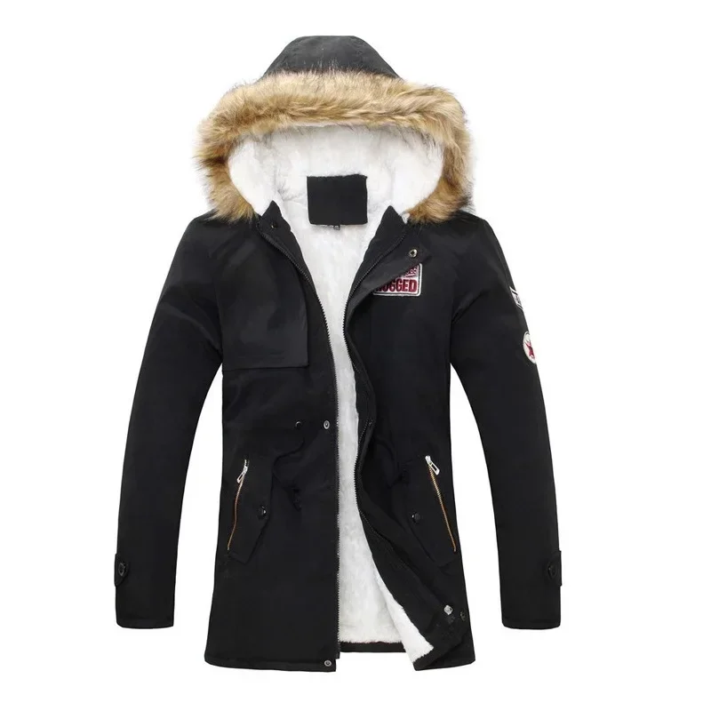 Jaqueta de algodão com gola de pele masculina, parka grossa, parkas com capuz, confortável, quente, inverno, novo