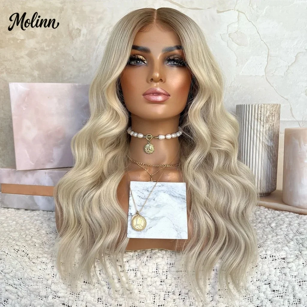 Super Long Wave Wig Ombre Platinum Golden Blonde Synthetic Lace Front Wig 13x4 HD Lace Wig Original Factory Cheap Wigs Party