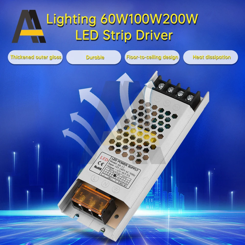 

Ultra Thin LED Power Supply DC 12V 24V Lighting Transformers 60W 100W 200W AC190-240V to 12V Driver Board For LED Strip Light