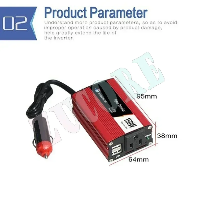 150W/200W Wechselrichter Wechselrichter Mobiles USB-Ladegerät Solar-Wechselrichter DC 12V zu AC 110V/220V Stromwandler