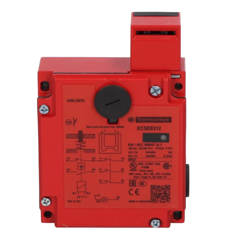 

XCSE8312 Metal safety switch XCSE, 3 NC, slow break, 2 entries tapped M20, 24 V