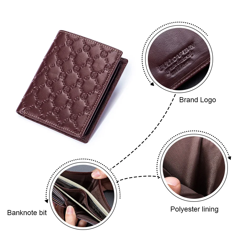 BULLCAPTAIN New Leather Men\'s Wallet Fashion Creative Pattern Wallet Small Mini Card Holder RFID Wallet Men 0204H