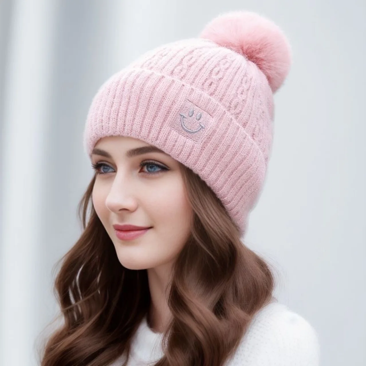 New Autumn and Winter Hat, Cute Children's Pullover Hat with Thick Woolen Ball Knitted Hat, Warm Ear Protection, Woolen Hat