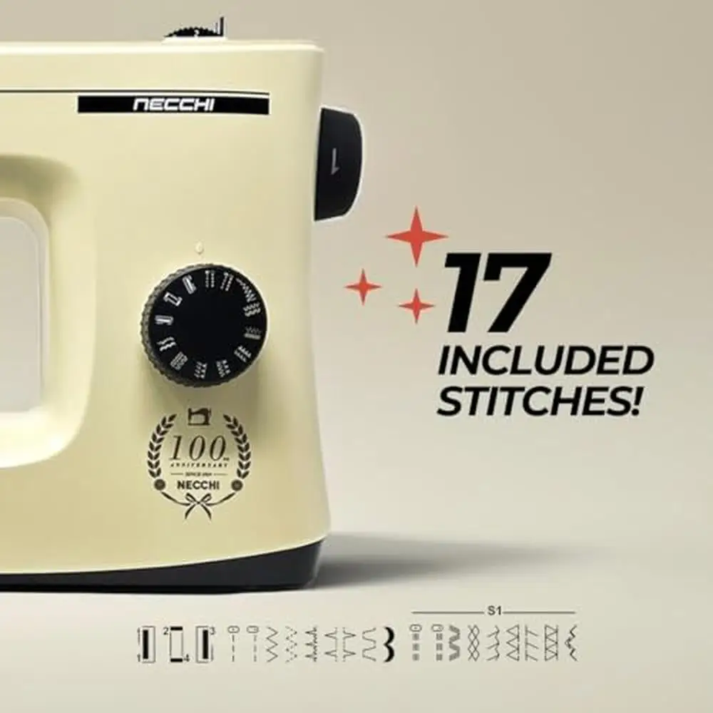 Limited Edition NECCHI Mirella KM417A Sewing Machine with 17 Utility and Decorative Stitches & Full Metal Frame Accessories