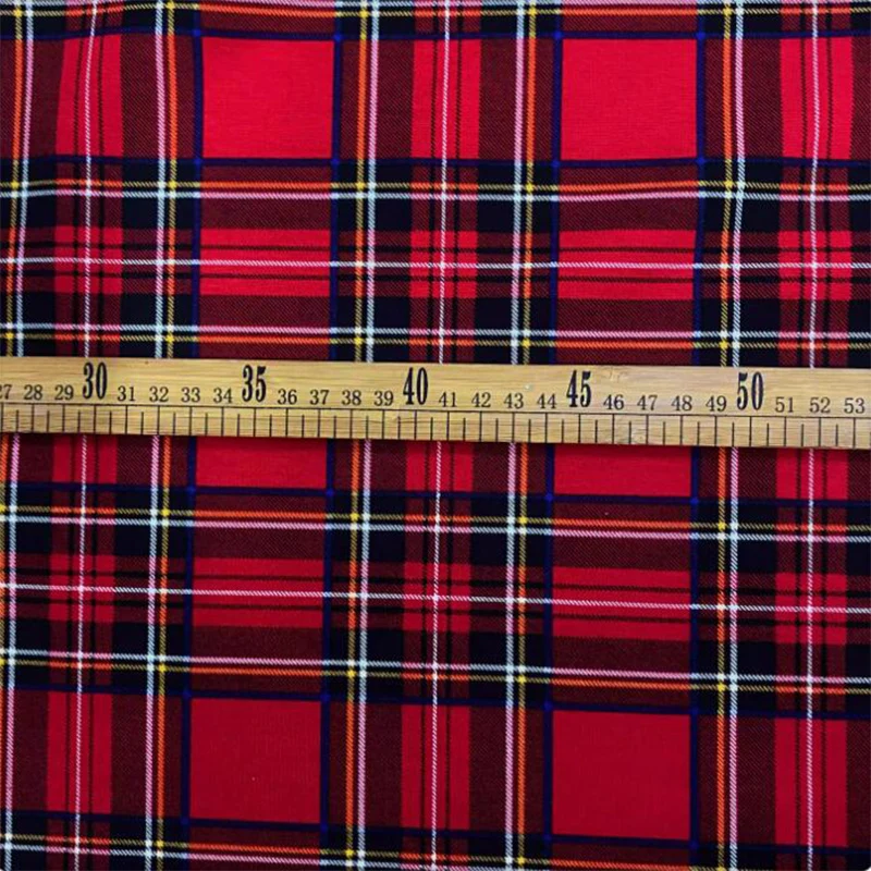 Good 4 Sides Elastic Cotton/Polyester/Spandex Knitted Fabric Big Red Plaid Print Jacket Fabric Diy Sewing Autumn Dress/Outerwear