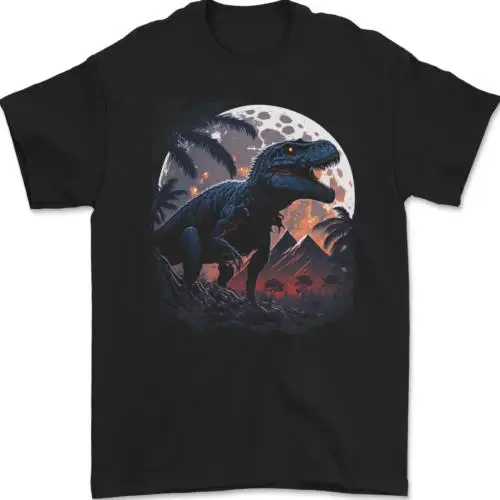 

Мужская футболка A T-Rex перед Луной и динозаврами, 100% хлопок