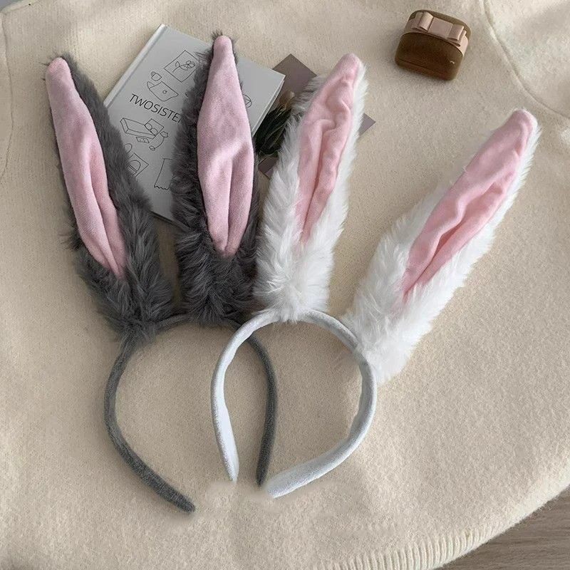 1Pcs Long Rabbit Ears Headband Hair Hoop Cute Cartoon Bunny Fluffy Plush Headdress Lolita Cosplay Prop Party Anime Headpiece