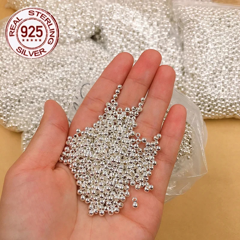 10-40pcs 925 Sterling Silver Loose Beads 2/3/4mm Round Spacer Beads for Jewelry Making Findings Bracelet Necklace Accessories