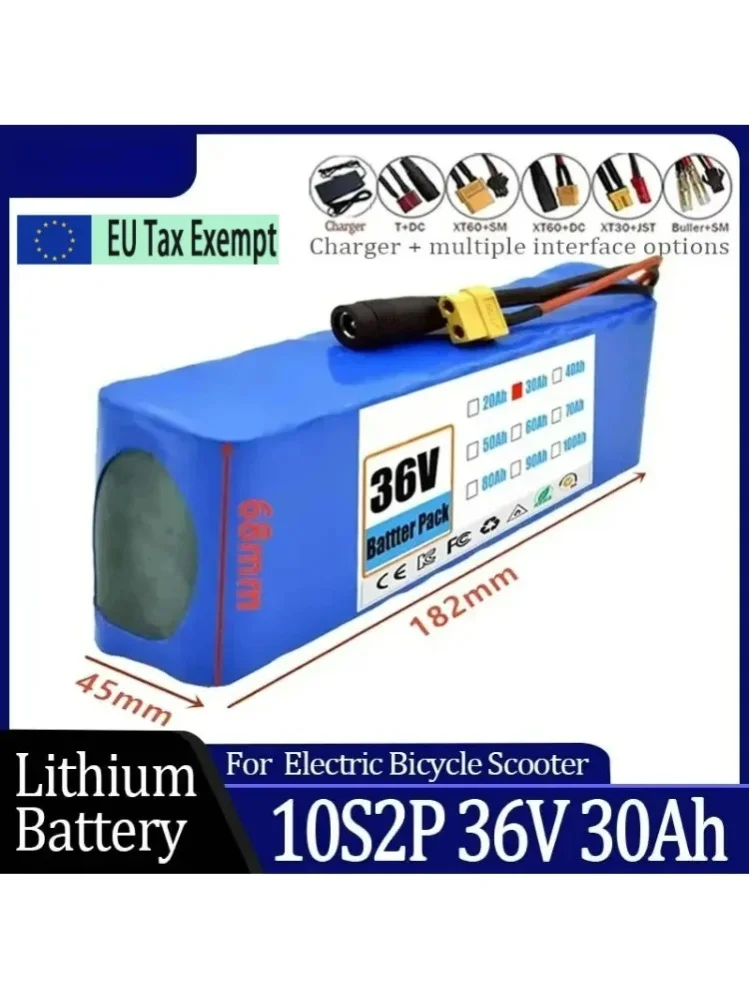 10S2P 36V 30000mAh 18650 Lithium-Ionen-Akku 1000W Hochleistungs- und Hochkapazitäts-36V-Motorrad-Roller-Akku