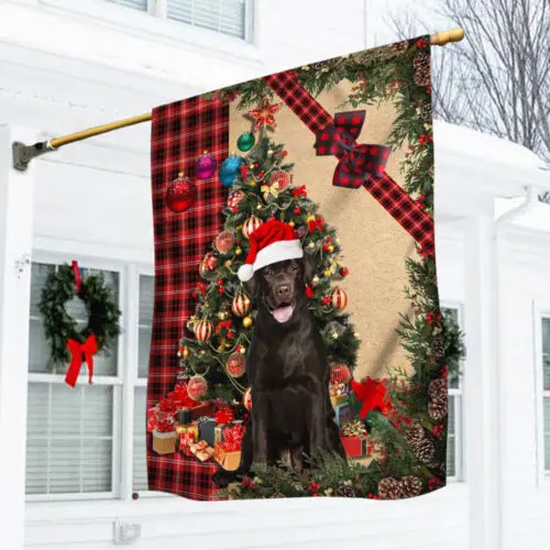 Santa Chocolate Labrador Flag Sitting In Front Garden Flag - House Flag