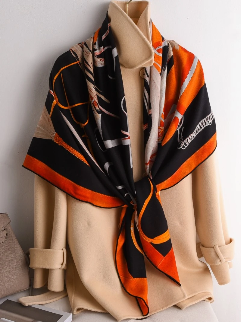 Winter Silk Wool Scarf Giant Cashmere Herms Rolling Shawls Designer Luxury Stole Pashmina Warm Square Accessories Decoration