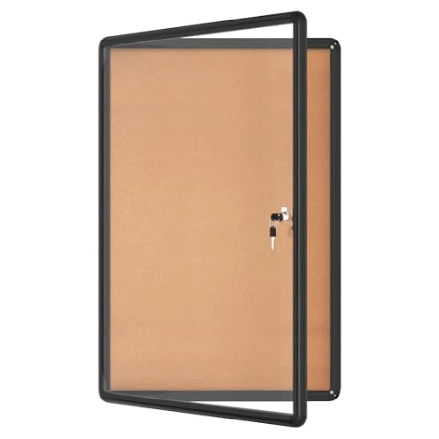 

Доска объявлений 36x24 дюйма, закрытая, с замком, устойчивая к атмосферным воздействиям, из алюминия и пробки, для школы и офиса, черная рамка с пробковой поверхностью