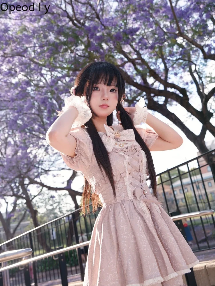 

Liz New Japanese Mass-produced Sweet Cute Jacquard Lolita Two-piece Doll Collar Lace Short-sleeved Women's Dress Shorts Set