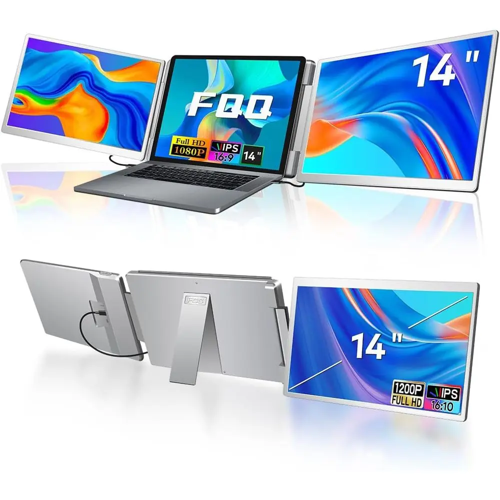 Portable Dual Screen Monitor Extender, USB-C/HDMI, Compatible with 12-16.5 Laptops, HD IPS, Gray
