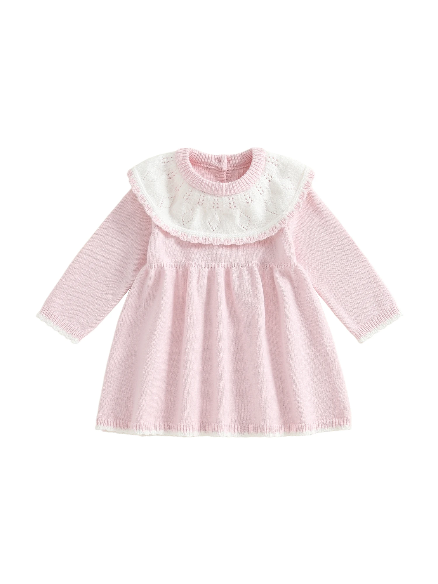 Infant Girl s Knit Sweater Dress with Ruffle Detailing Crew Neck Long Sleeves A-line Silhouette - Perfect for Autumn and