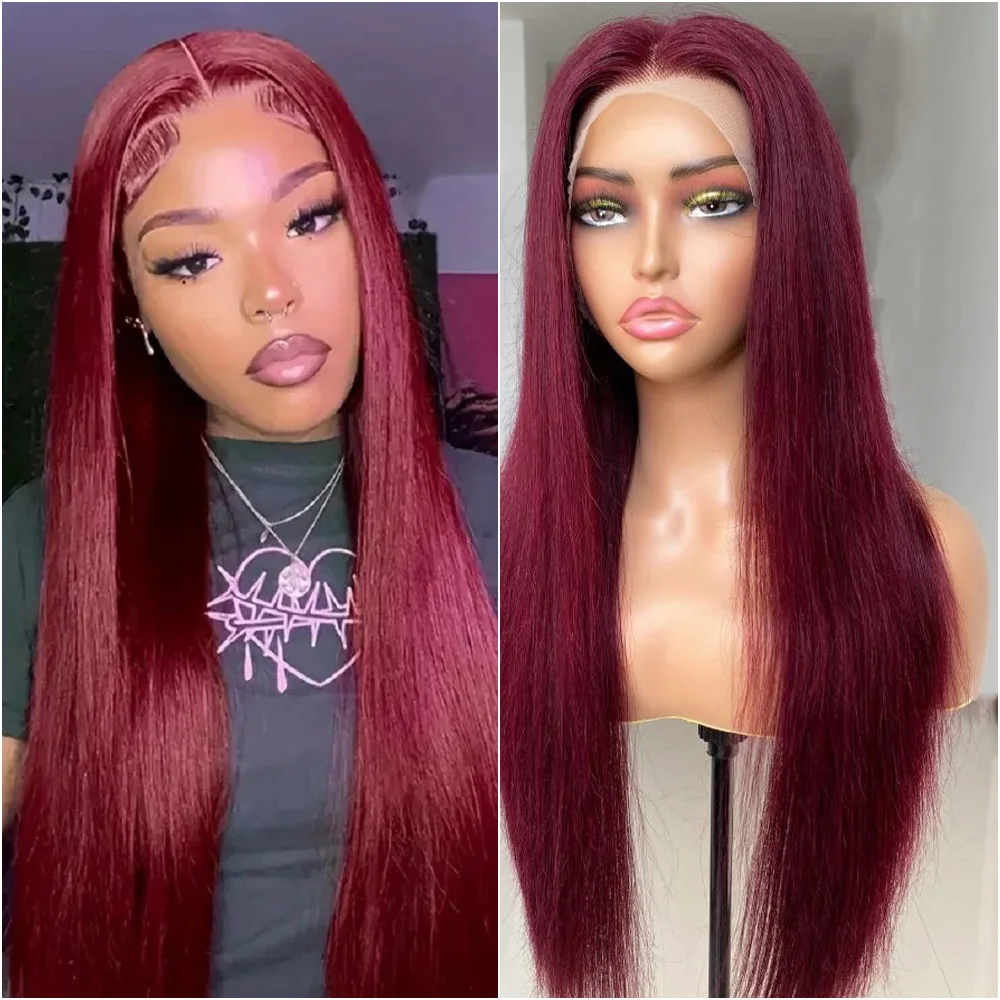 99J بورجوندي الدانتيل أمامي باروكة من شعر طبيعي 13x6 HD الدانتيل أمامي شعر مستعار مستقيم ملون 220 الكثافة خصلات الشعر المستعار الإنسان للنساء 40 بوصة #1