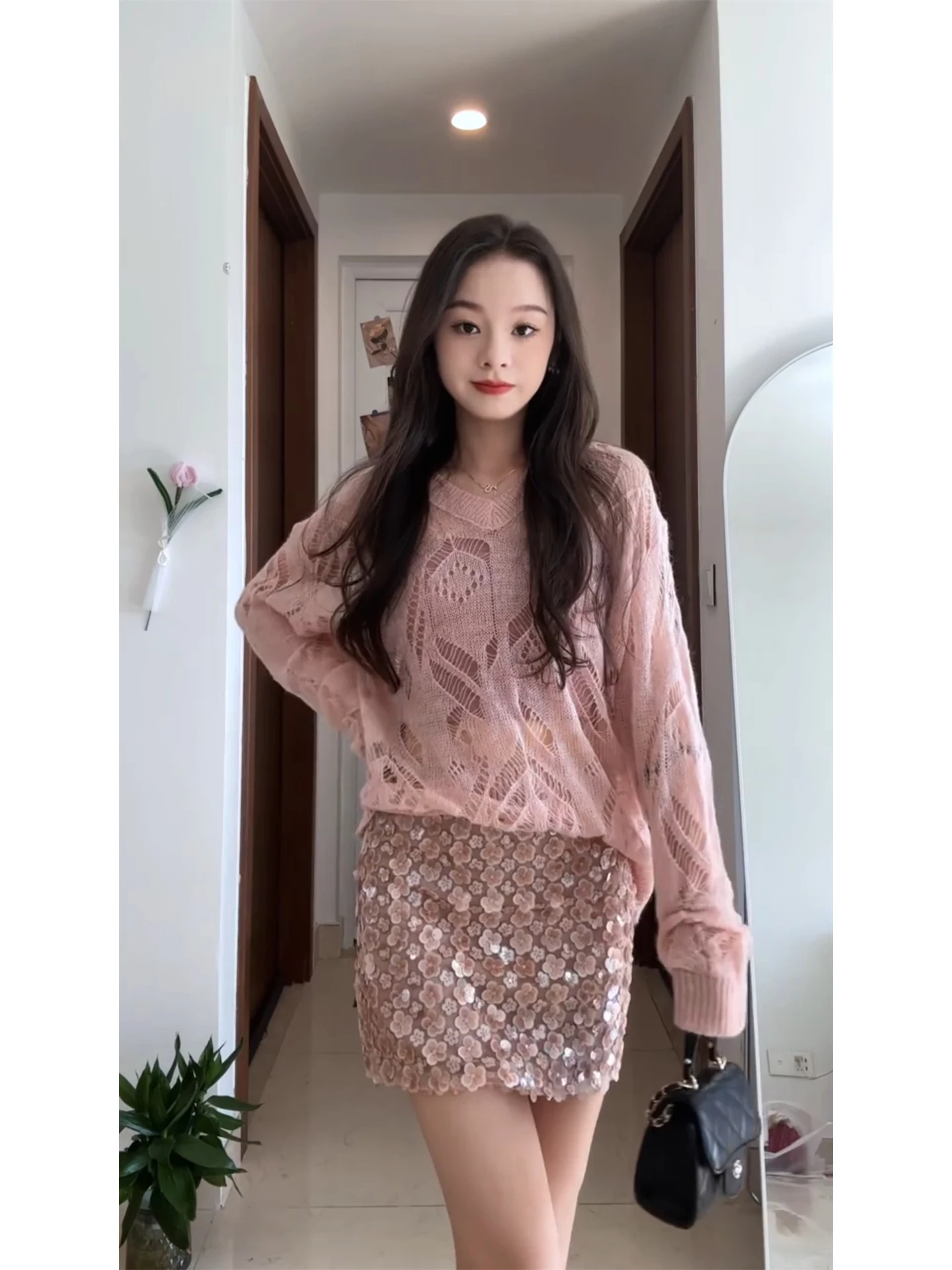 

Chic Casual Loose Sweater Set Women's Faionable f Skirt Beautiful Two-Piece Winter Wear New Sle Korean Sle Floral Pa...