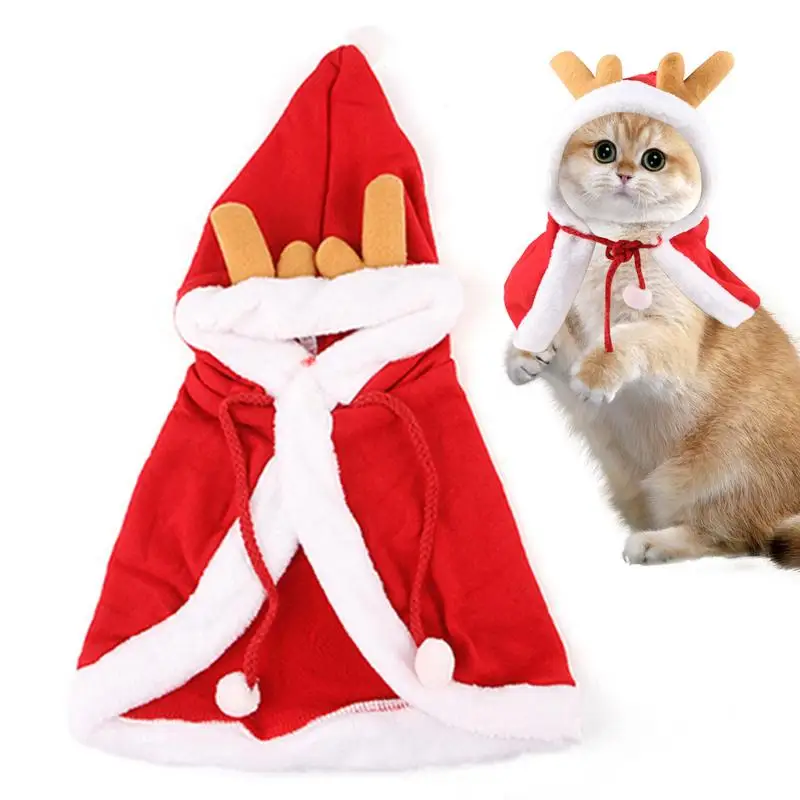 Cat Dog Costume Santa Cosplay Funny Transformed Christmas Pet Poncho Cape Dress Up Clothes Red Scarf Cloak Props Decorations