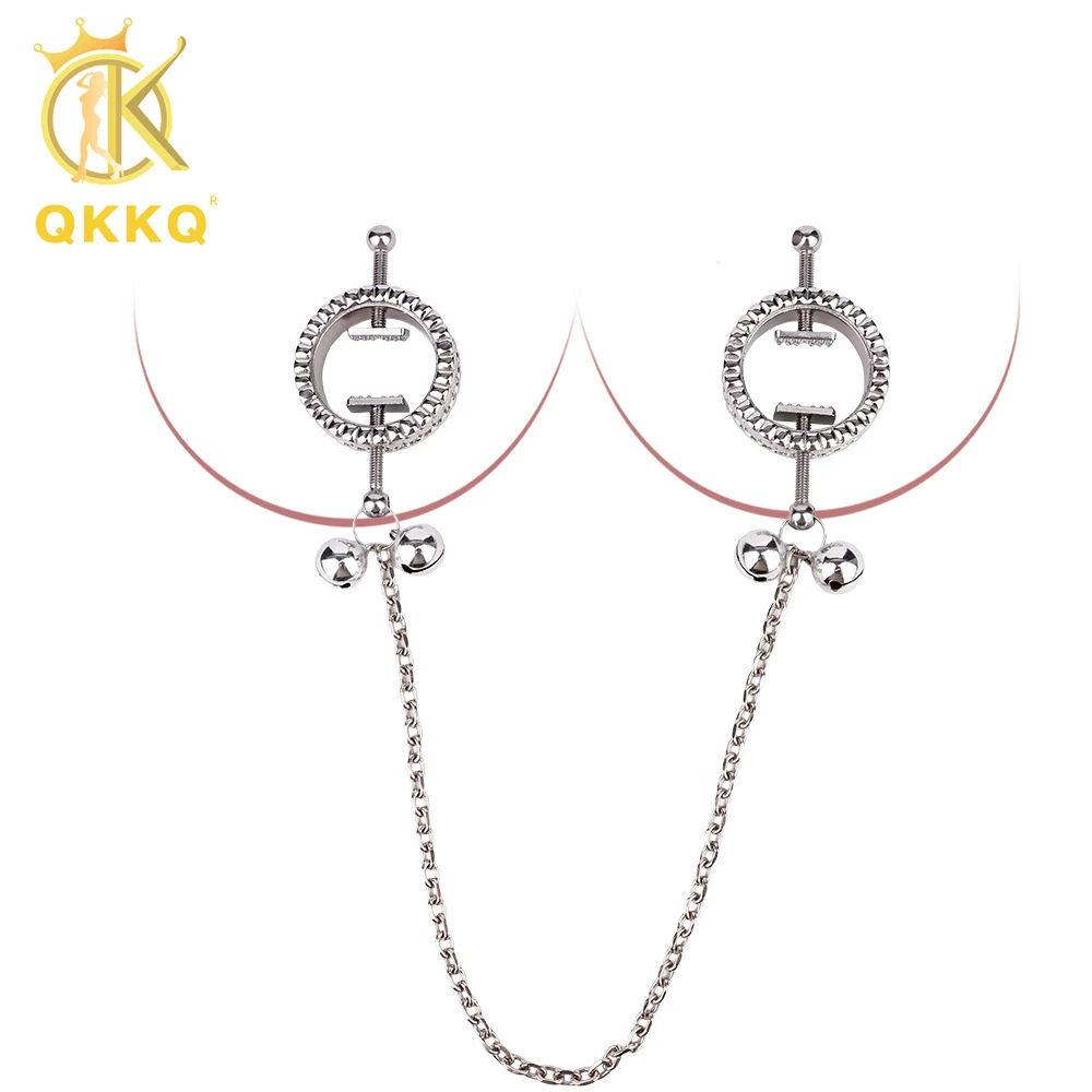 QKKQ 1 Pair Fetish Nipple Clamps With Metal Chain Beads Erotic BDSM Roleplay Breast Stimulate Couple Flirting Sex Toy Shop