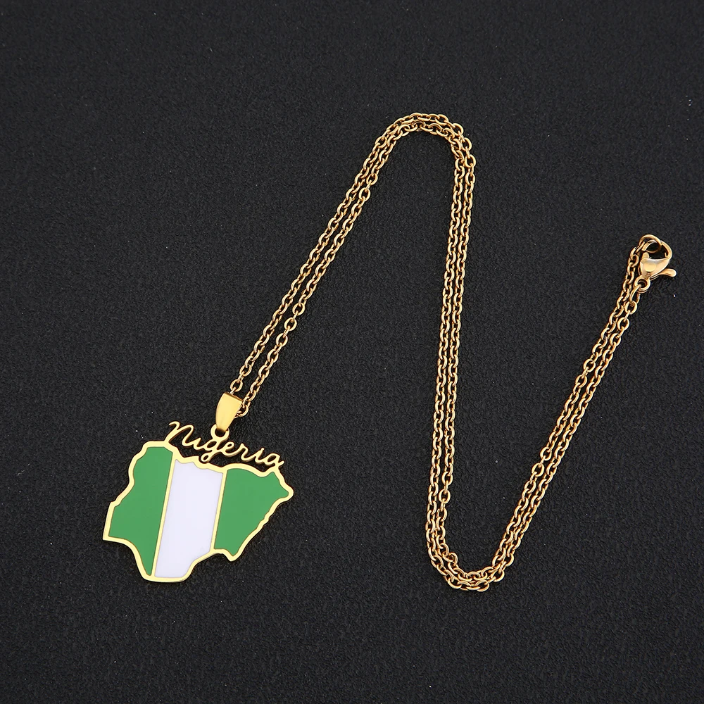 Collar con colgante de bandera del mapa de Nigeria para mujeres y hombres, acero inoxidable, Color dorado y plateado, encanto de moda, joyería nigeriana, regalos, nuevo