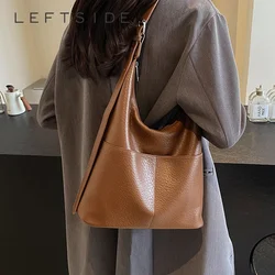 LEFTSIDE Fashion PU Leather Tote Bag For Women 2024 Winter New Tend Female Simple Shoulder Hobo Bag Handbags Crossbody Bags