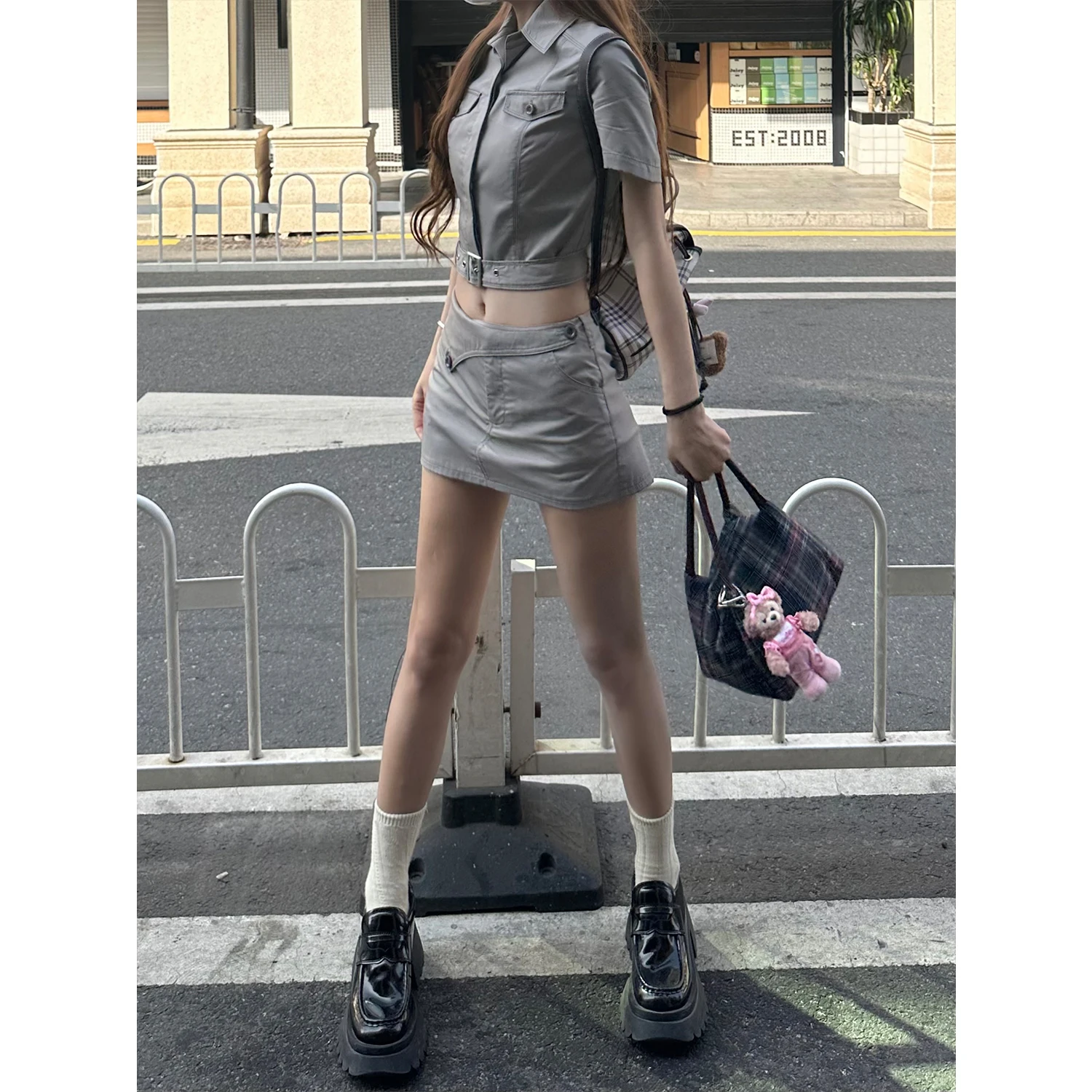 

Модный комплект из юбки и топа А-силуэта с низкой талией, из хлопка, для работы, для молодых женщин 8-25 лет