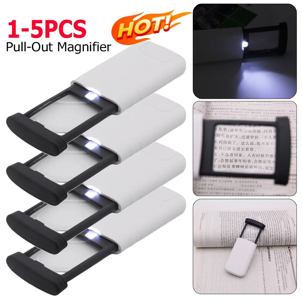 

Выдвижное увеличительное стекло, прямоугольное портативное увеличительное стекло с 1 светодиодной подсветкой, увеличительное стекло с 4-кратной подсветкой для чтения пожилых людей