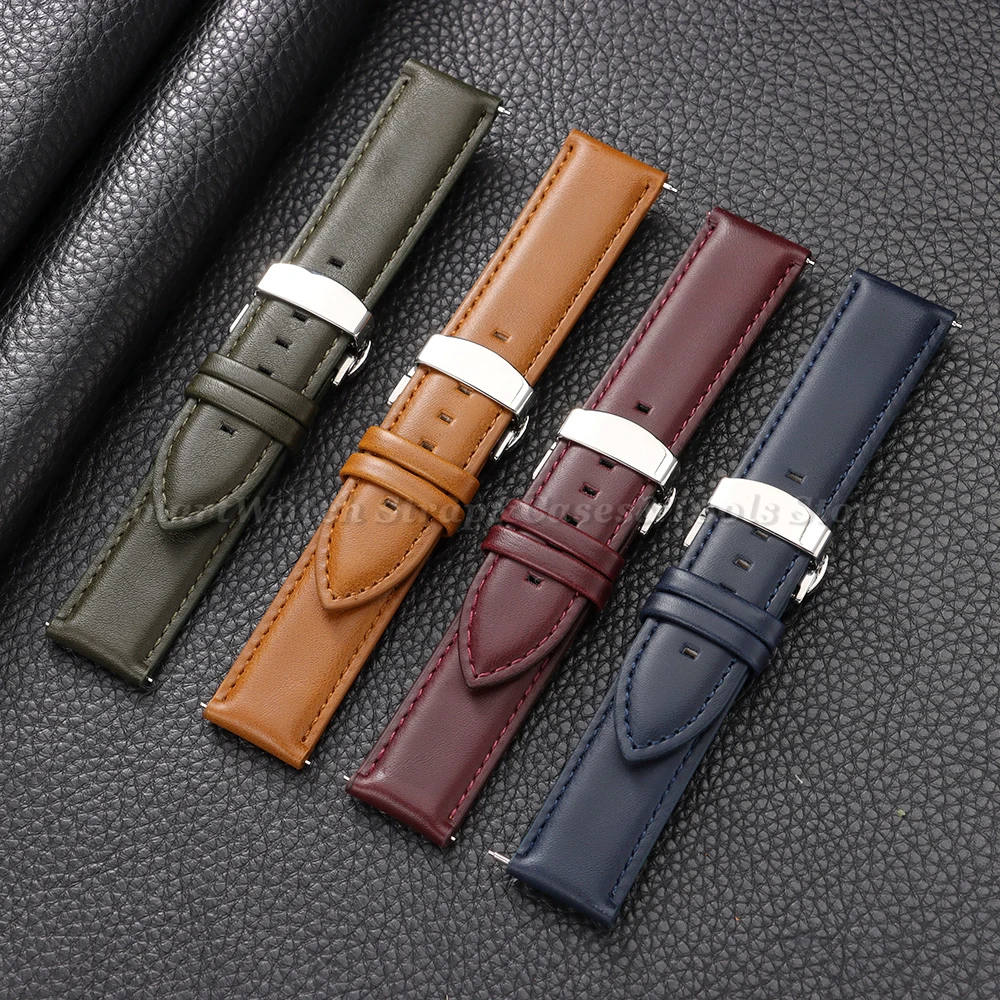 Immagine 4: Cinturino per Orologio in Pelle di Vitello a Sgancio Rapido Nero Marrone Verde Morbido con Fibbia a Farfalla per DW e Omega