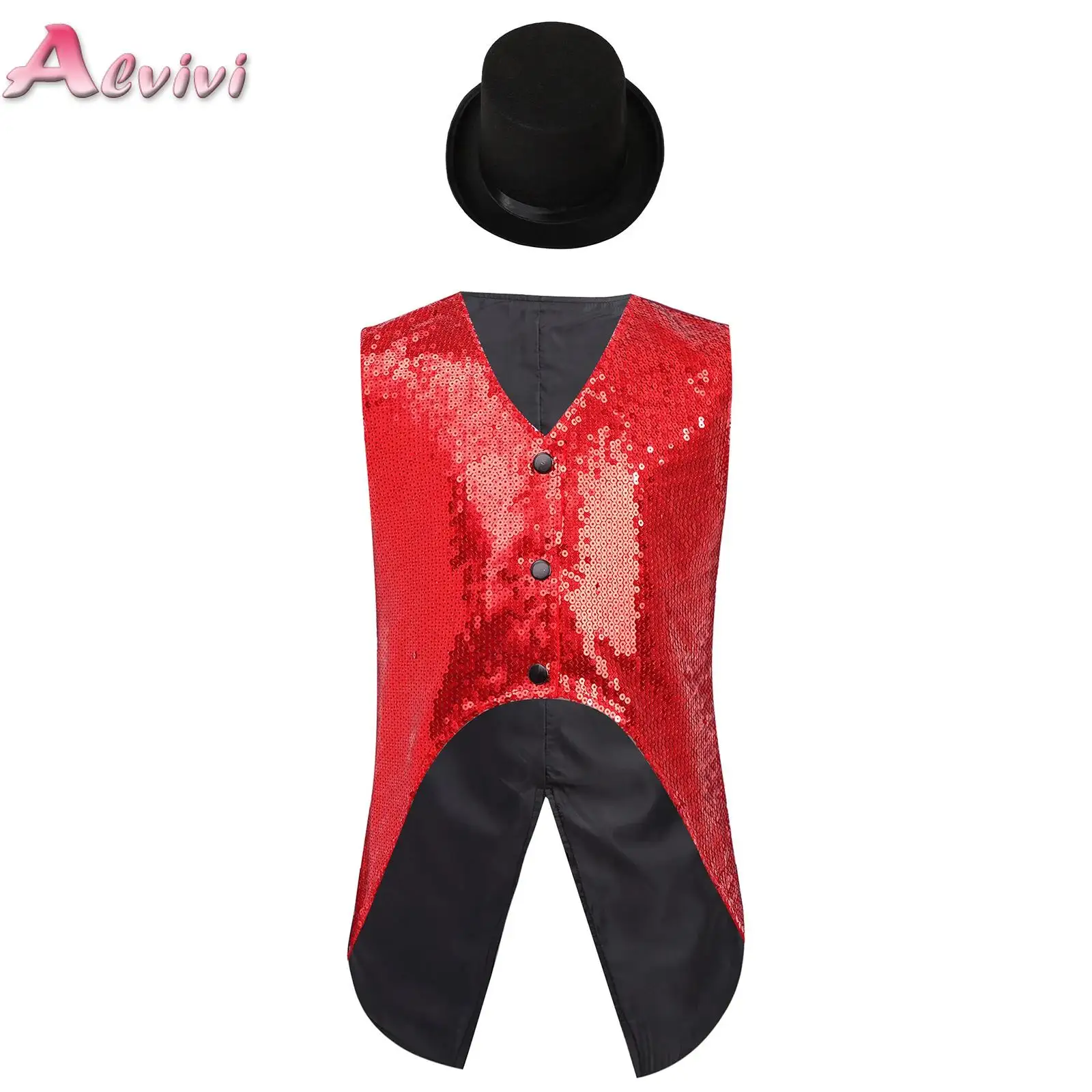 

Kids Boys 2-Piece Outfit Sleeveless Sparkly Sequins Vest with Hat for Jazz Modern Hip Hop Dance Birthday Party Stage Performance