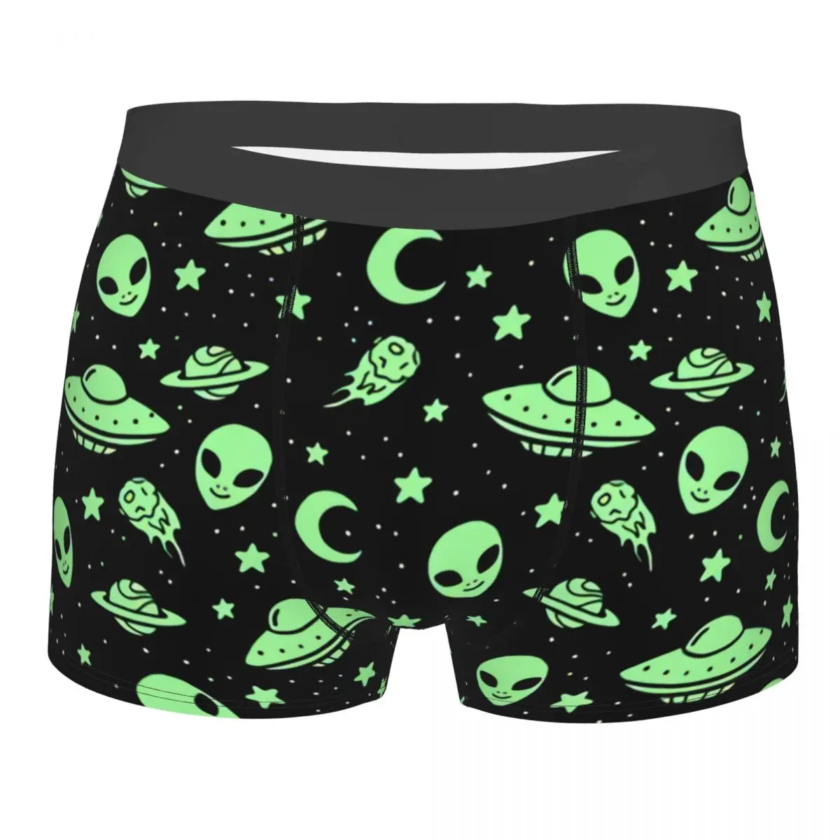 Custom Green Alien UFO Moon Boxers Shorts Men\'s Briefs Underwear Sexy Underpants