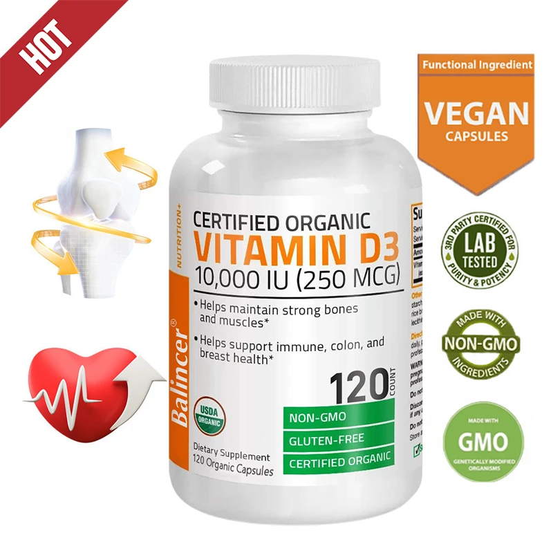 Vitamin D3 10000 IU for Immune Support Healthy Muscle Function and Bone Health High Potency Organic Non-GMO Vitamin D Supplement