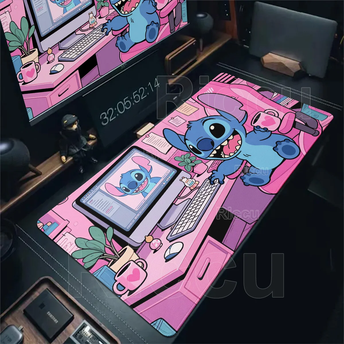 Kawaii Pink Anime Stitch Mouse Pad Computer Accessories Gamer Lock Edge Keyboard Cute MousePad PC Non-slip Speed Soft HD DeskMat