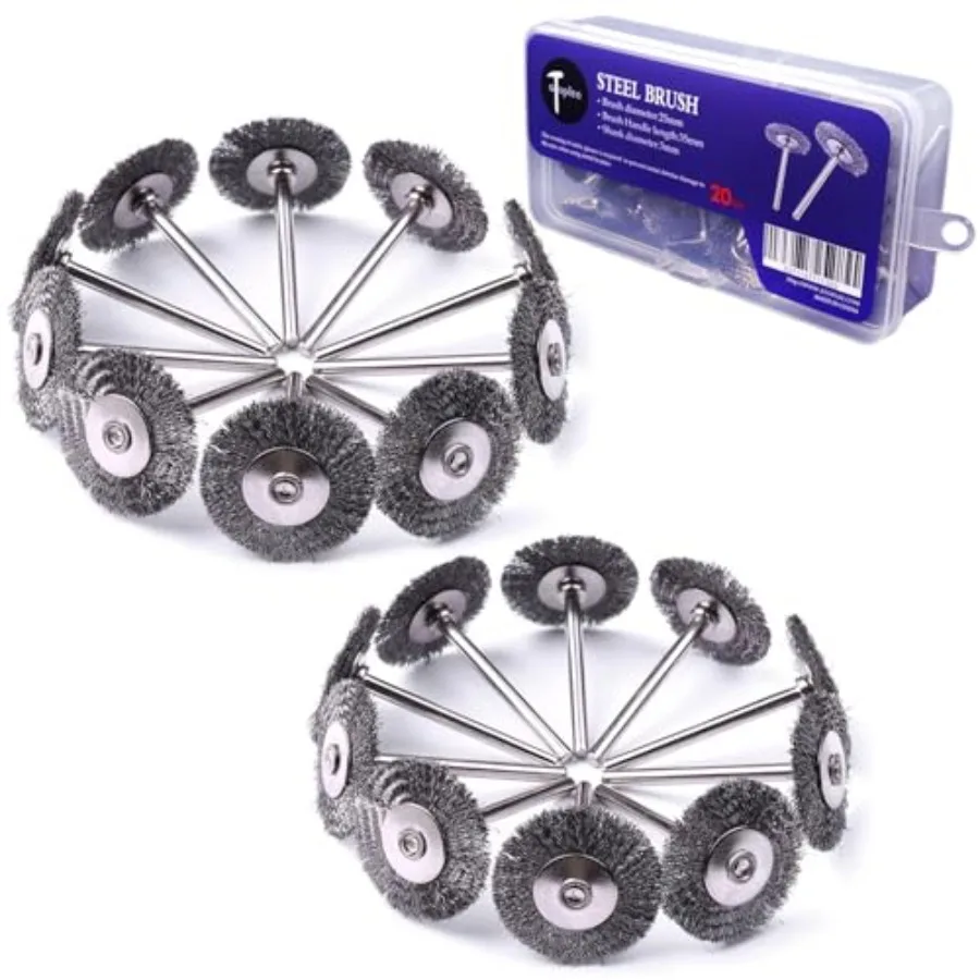Wire Wheel Brush Set, pcs 1 Inch Mini Wire Wheel with 1/8 Inch Round Shank, Crimped Wire Brush Wheel for Rust Removal, Corrosio