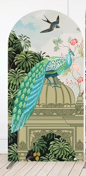 Mehofond Traditional Building Arch Backdrop Cover Adult Kids Birthday Party Indian Peacock Birds Decor Background Props